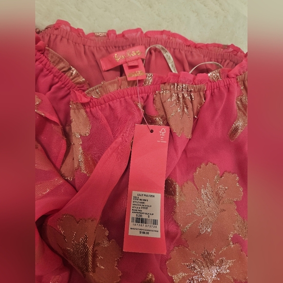 Lilly Pulitzer Sarahleigh One Shoulde Silk Top Blouse, Pink, Feminine, - Picture 10 of 11